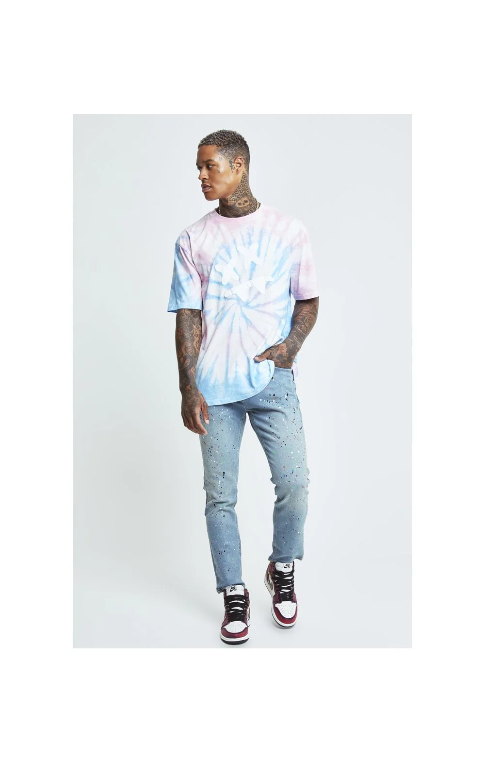 SikSilk X Steve Aoki S/S Oversize Essential Tee - Baby Pink & Blue Tie Dye - Image 4