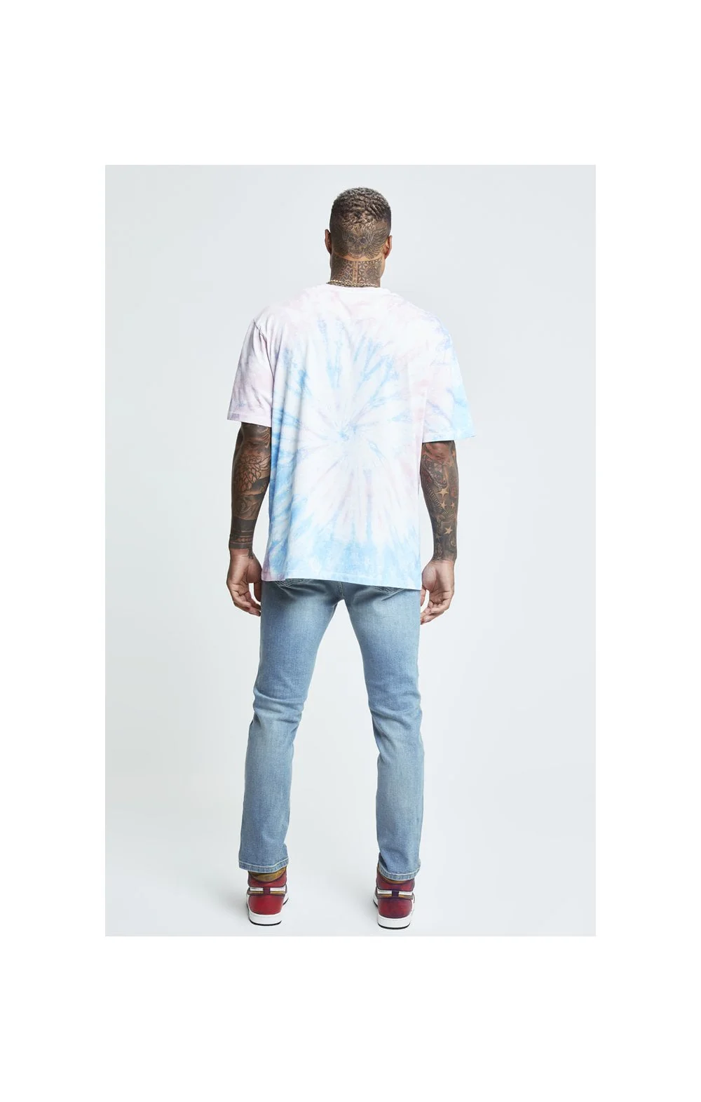 SikSilk X Steve Aoki S/S Oversize Essential Tee - Baby Pink & Blue Tie Dye - Image 6