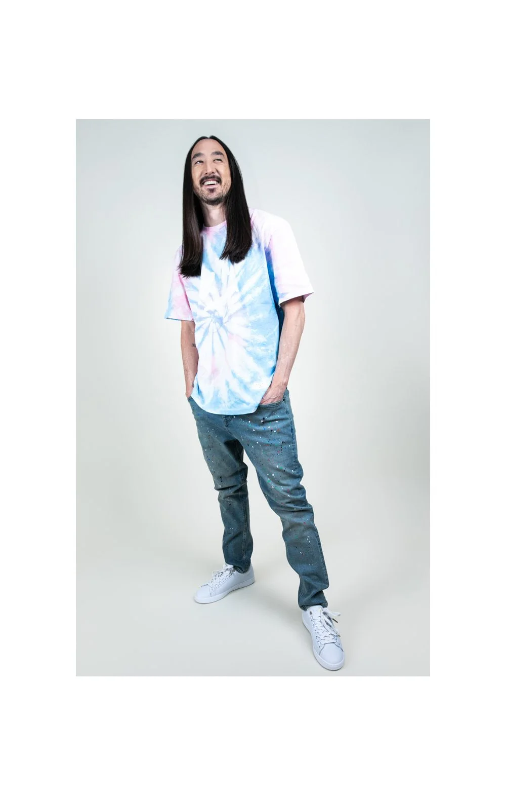 SikSilk X Steve Aoki S/S Oversize Essential Tee - Baby Pink & Blue Tie Dye - Image 7