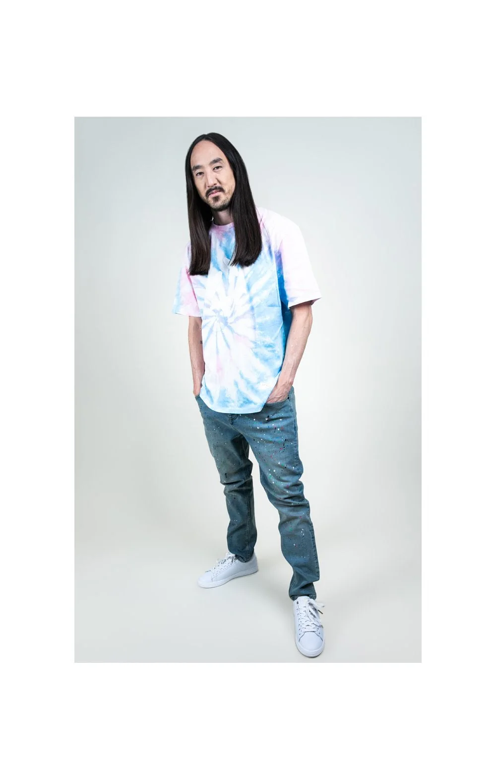 SikSilk X Steve Aoki S/S Oversize Essential Tee - Baby Pink & Blue Tie Dye - Image 8
