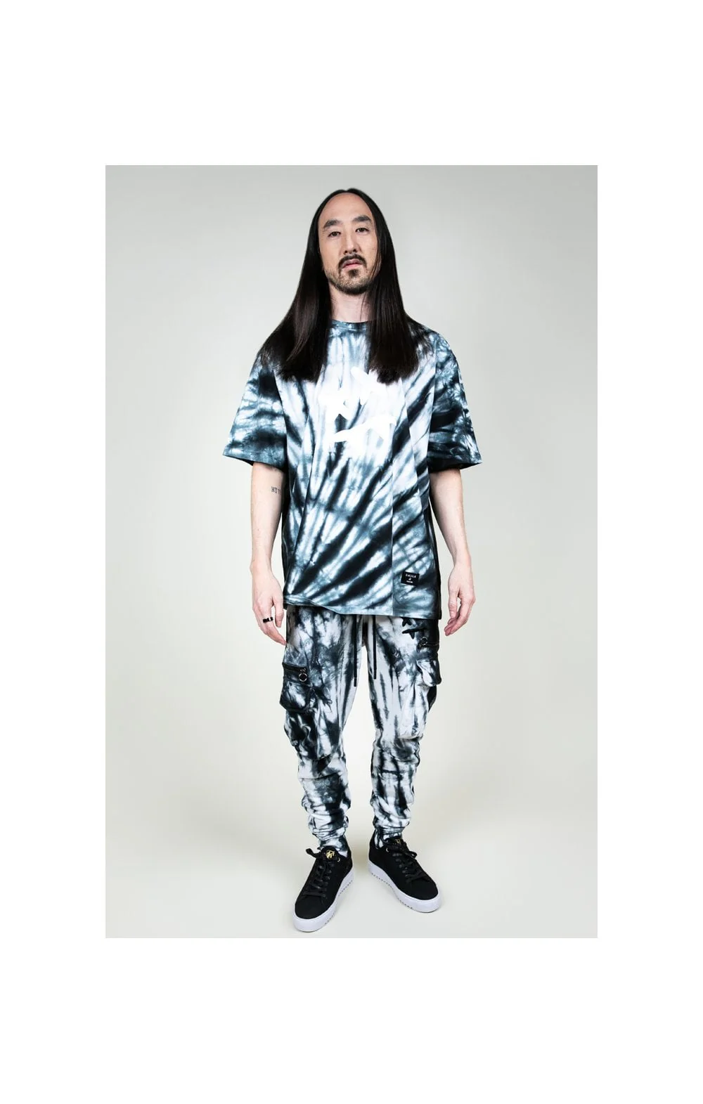 SikSilk X Steve Aoki S/S Oversize Essential Tee – Black & White Tie Dye