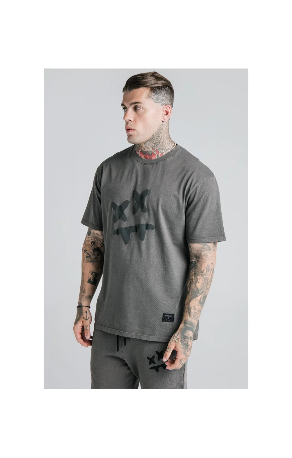 SikSilk X Steve Aoki S/S Oversize Essential Tee – Washed Grey - Image 2