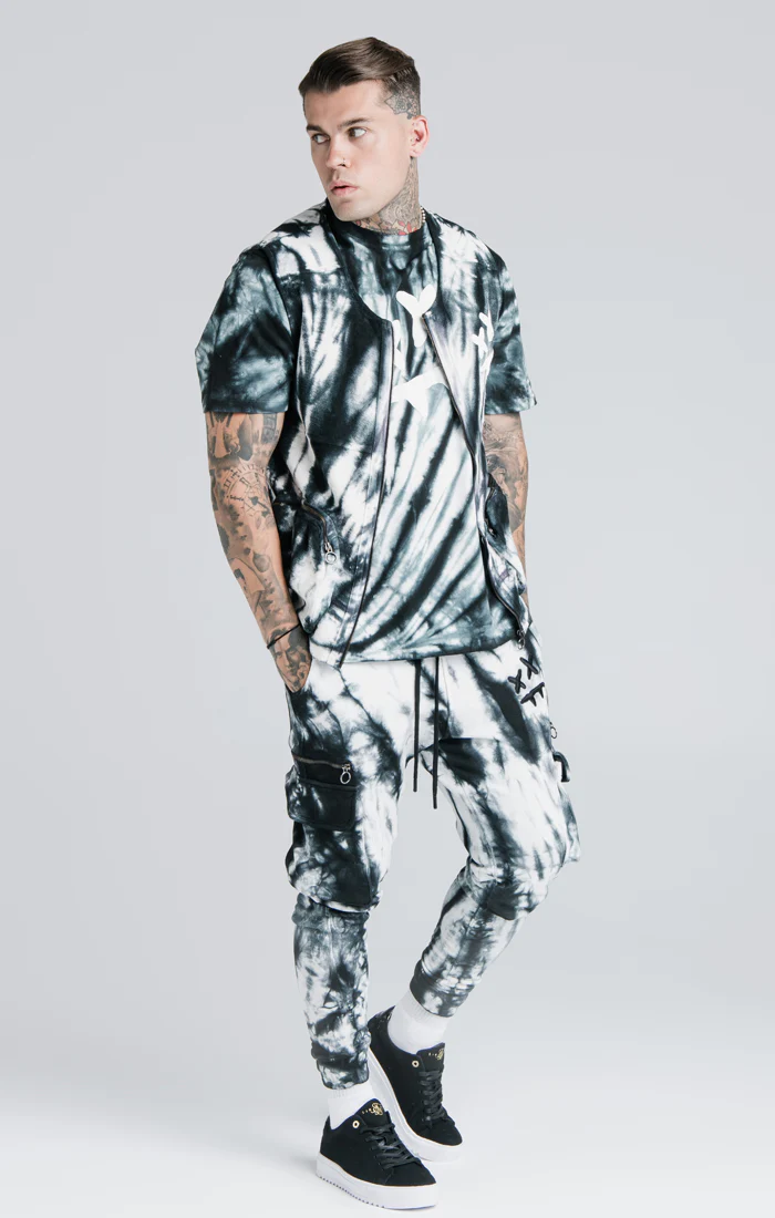 SikSilk X Steve Aoki Utility Vest - Black & White Ink Tie Dye - Image 2