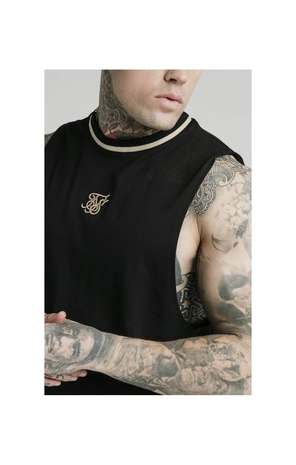 SikSilk Yarn Rib Drop Vest - Black - Image 2