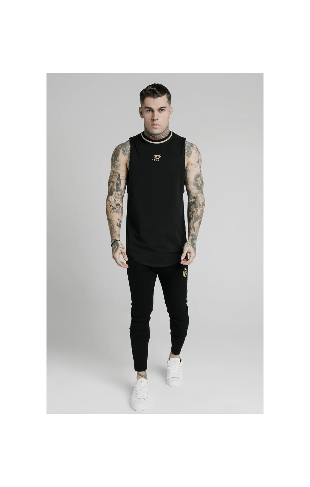 SikSilk Yarn Rib Drop Vest - Black - Image 3