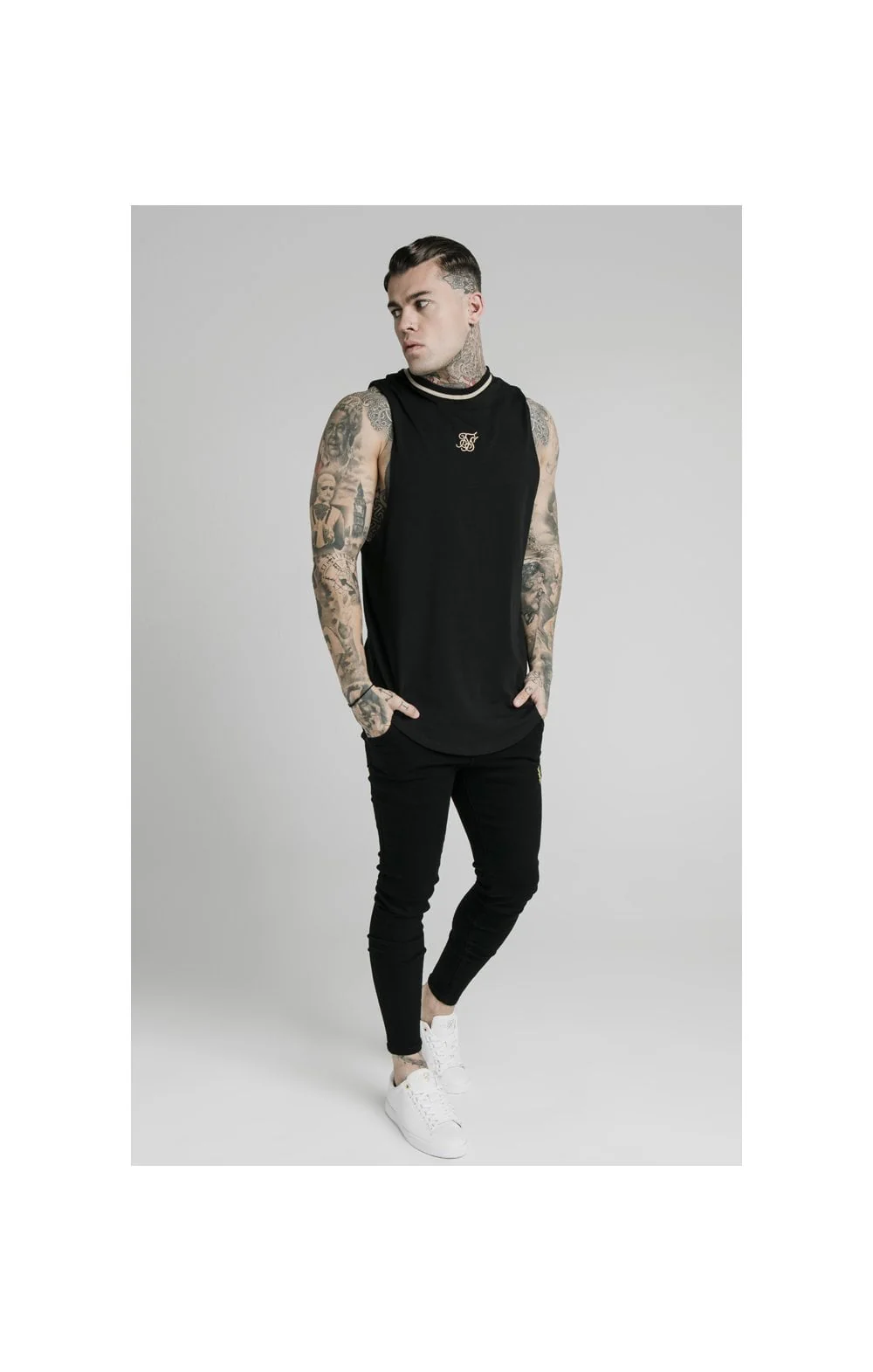 SikSilk Yarn Rib Drop Vest - Black - Image 4