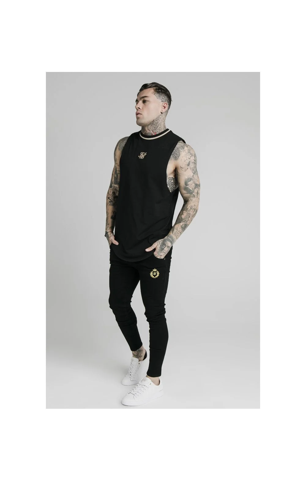SikSilk Yarn Rib Drop Vest - Black - Image 5