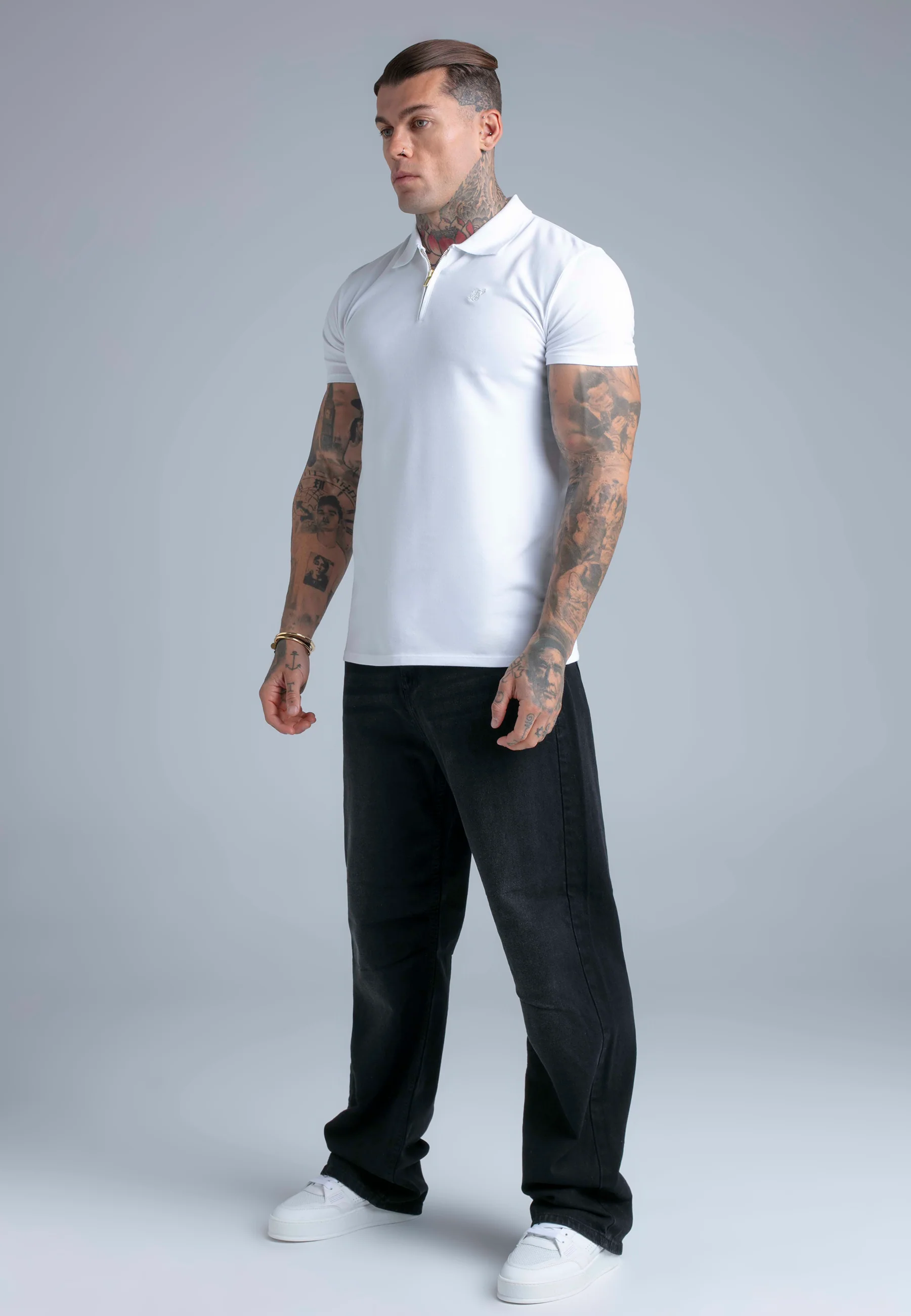 White Zip Polo T-Shirt - Image 3
