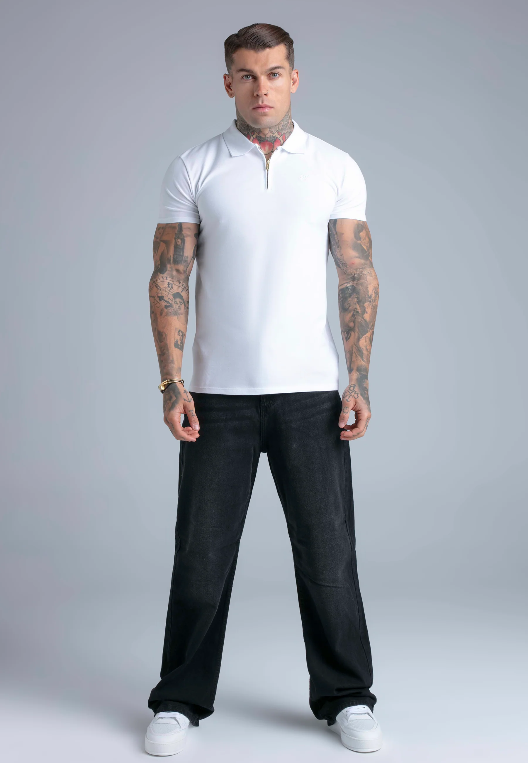 White Zip Polo T-Shirt - Image 4