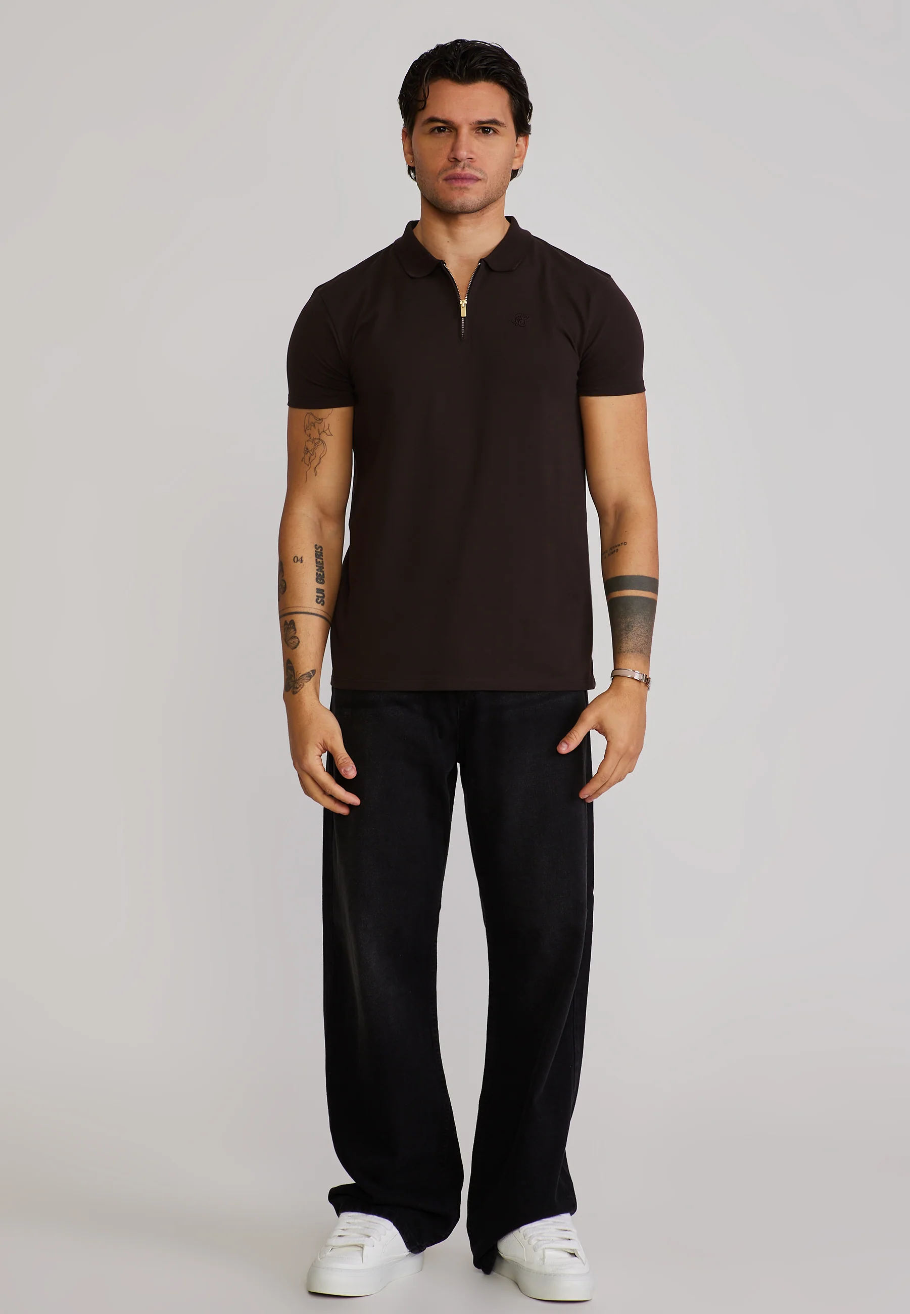 Brown Zip Polo T-Shirt - Image 3