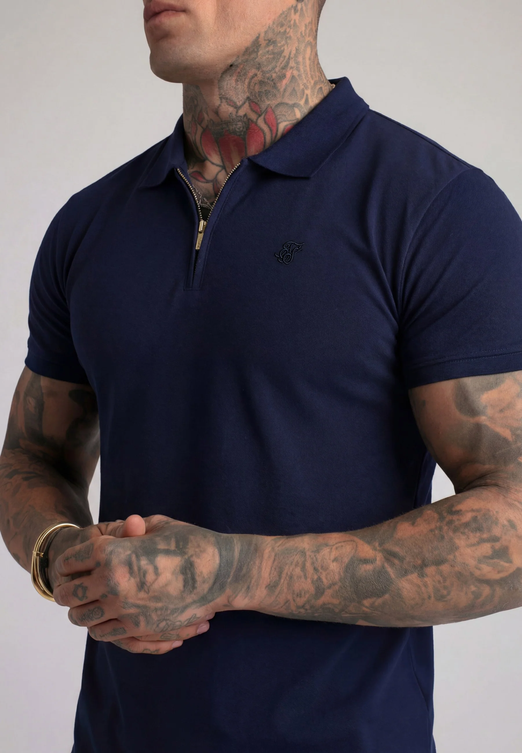 Navy Zip Polo T-Shirt - Image 3