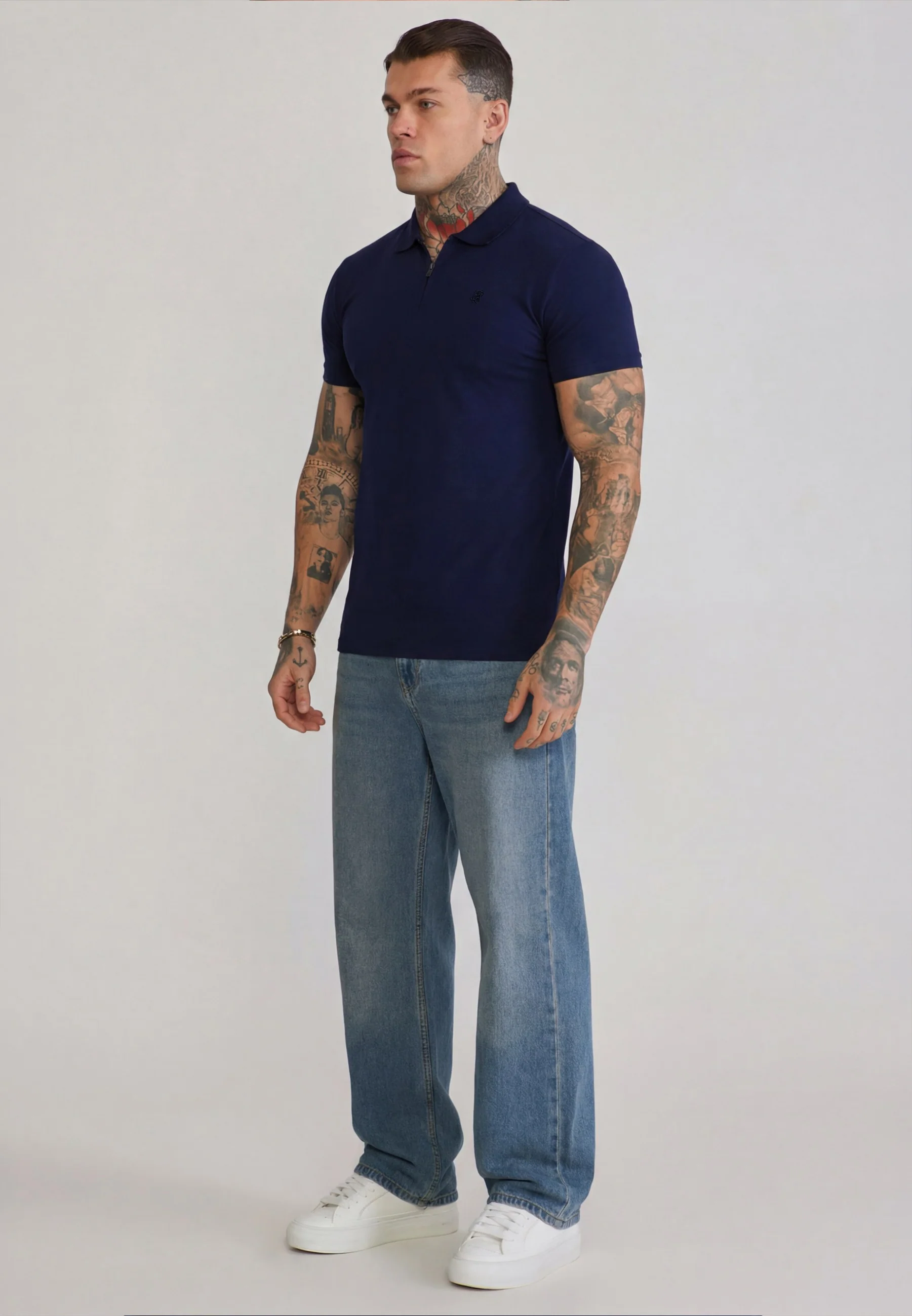 Navy Zip Polo T-Shirt - Image 4