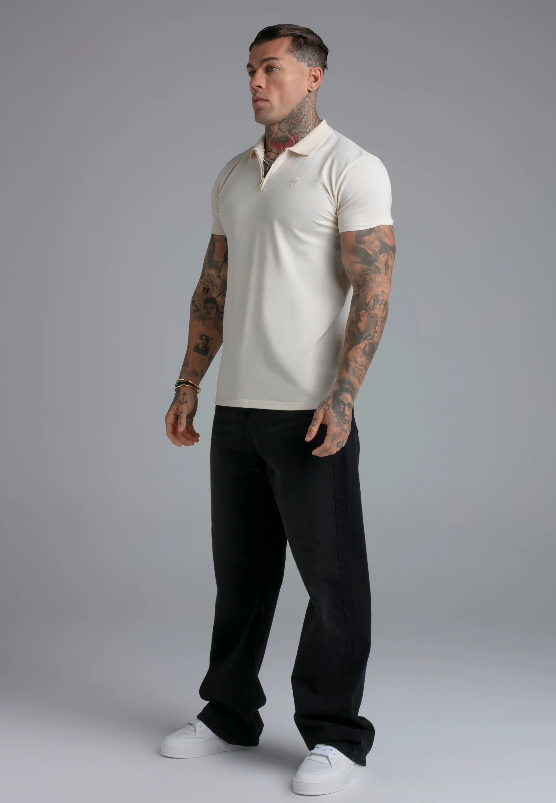 Ecru Zip Polo T-Shirt - Image 4
