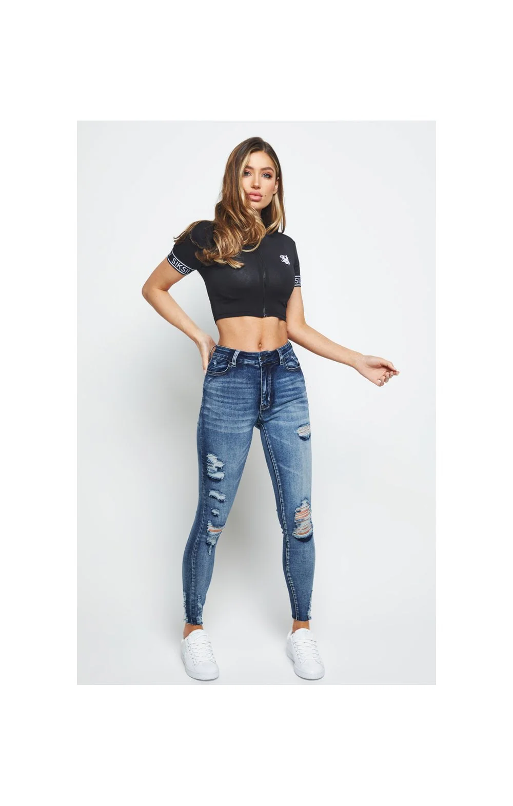 SikSilk Zip Tape Crop Tee - Black - Image 4