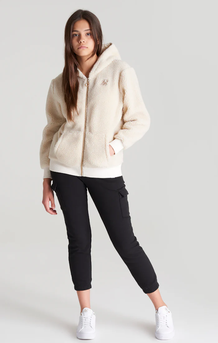Girls Ecru Borg Zip Thru Hoodie - Image 4
