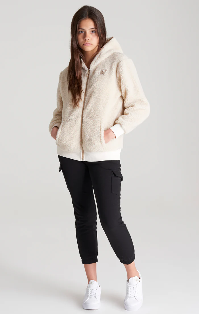 Girls Ecru Borg Zip Thru Hoodie - Image 5