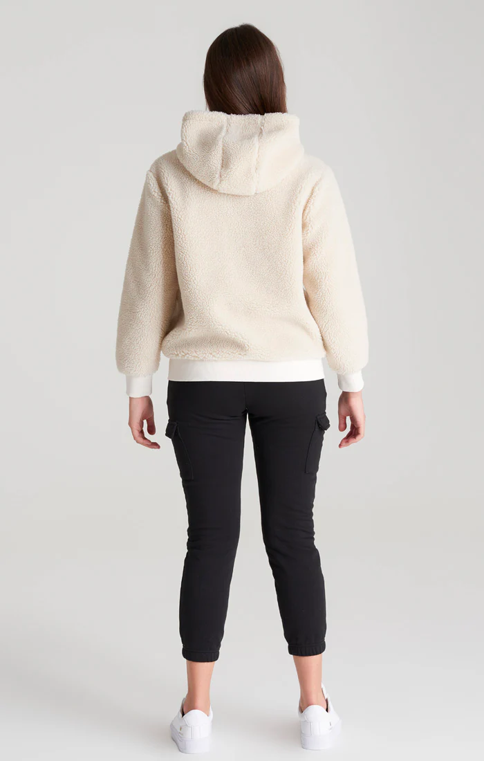 Girls Ecru Borg Zip Thru Hoodie - Image 6
