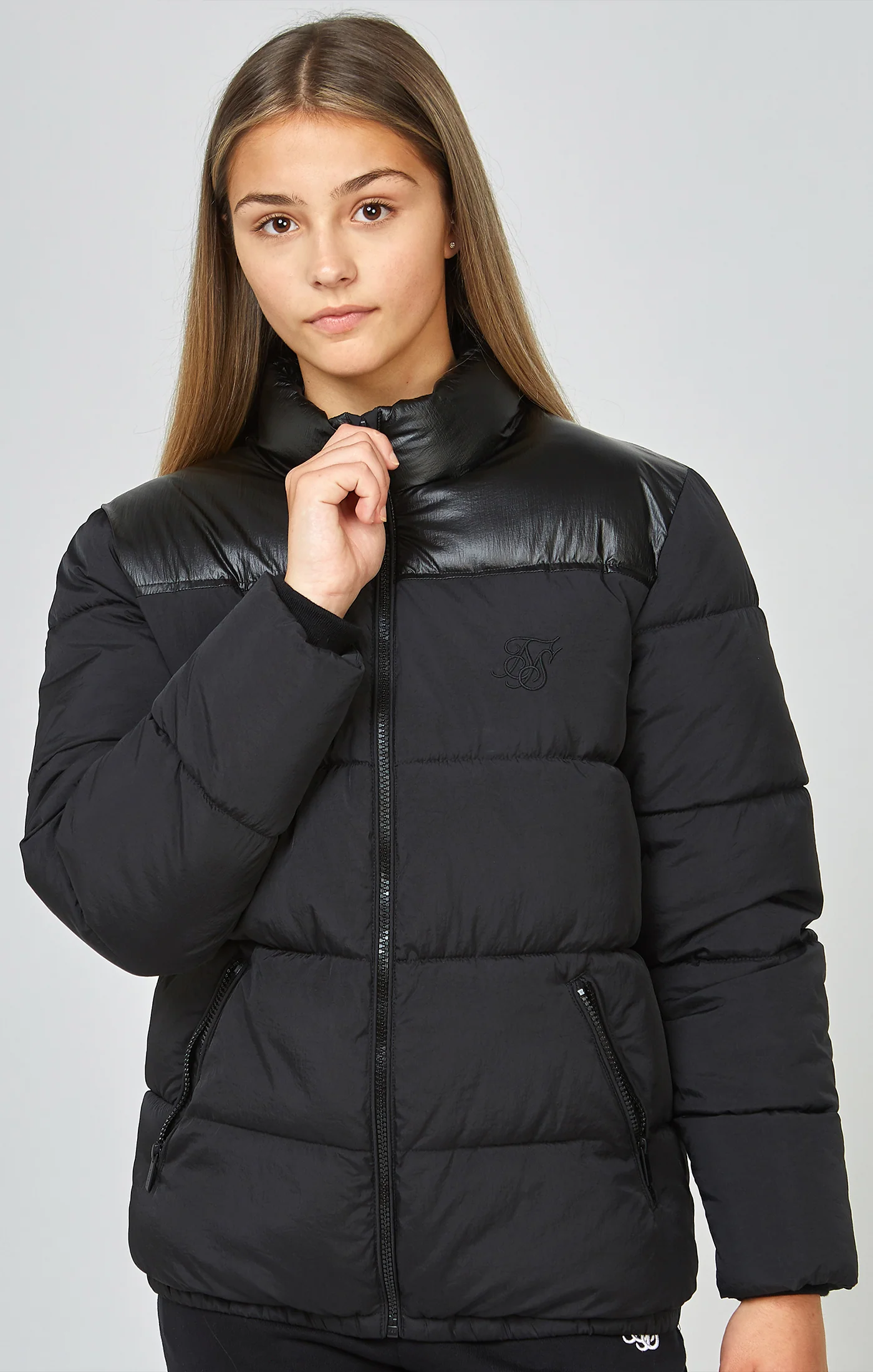 Girls Black Zip Through Bubble Jacket - Image 3
