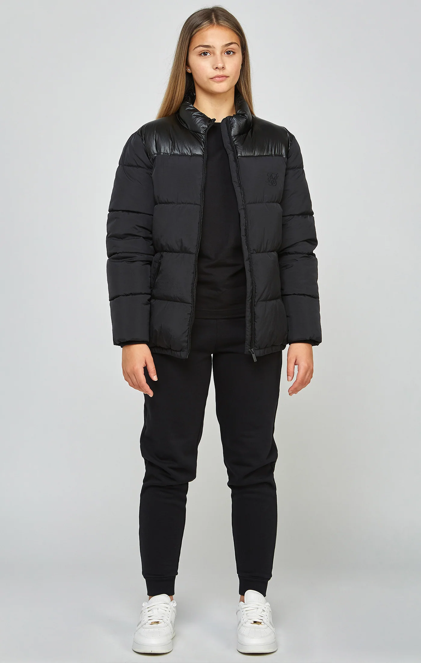 Girls Black Zip Through Bubble Jacket - Image 4