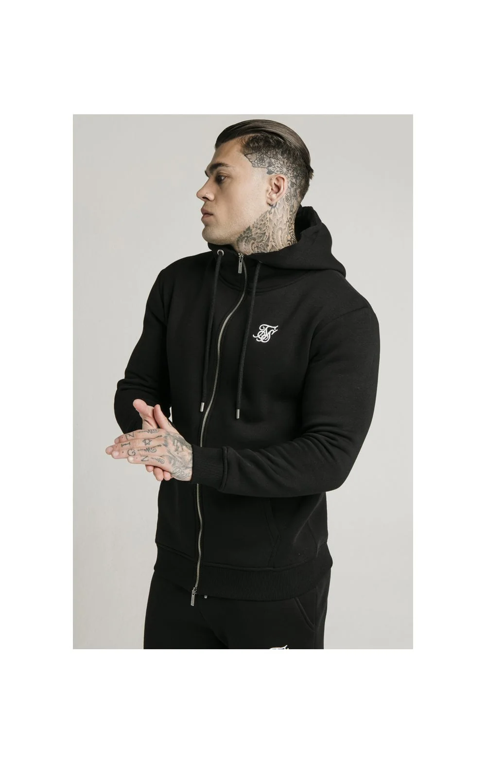SikSilk Zip Through Funnel Neck Hoodie - Black - Image 5