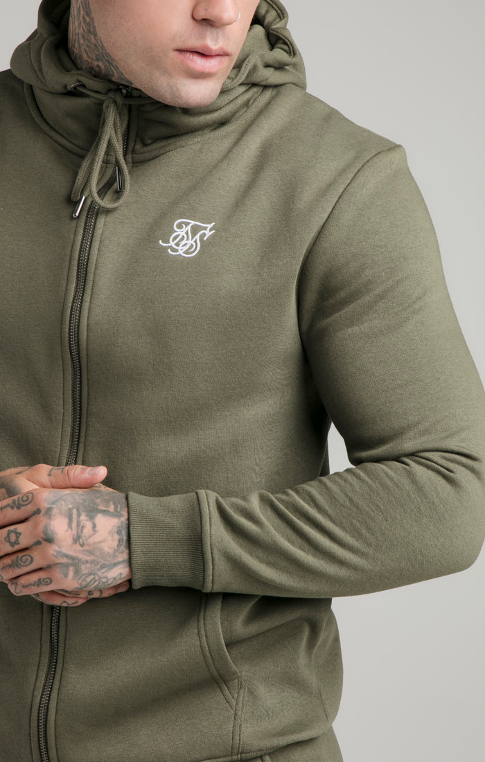 Khaki Essential Zip Through Funnel Neck Hoodie - Image 3