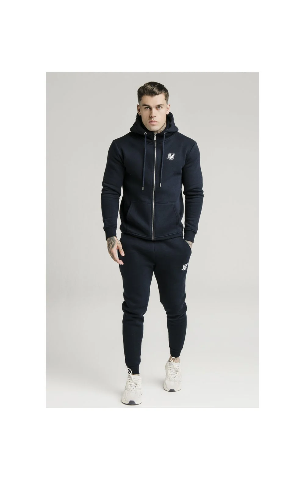 SikSilk Zip Through Funnel Neck Hoodie - Navy - Image 6