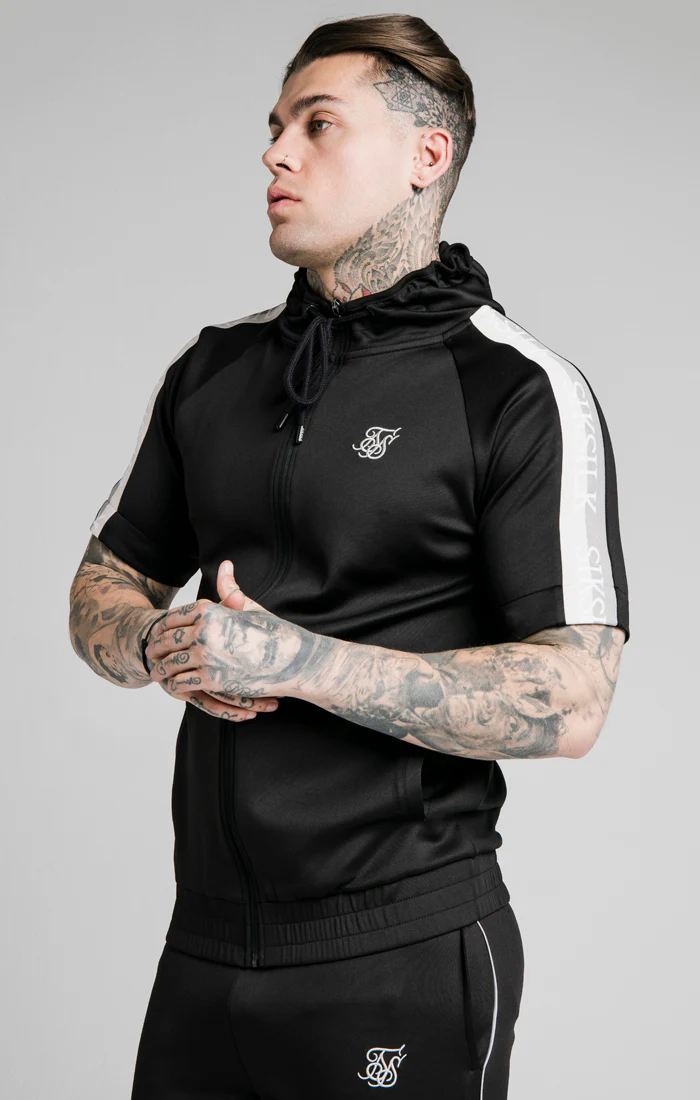 SikSilk Zip Through Hoodie Detachable Sleeves - Black