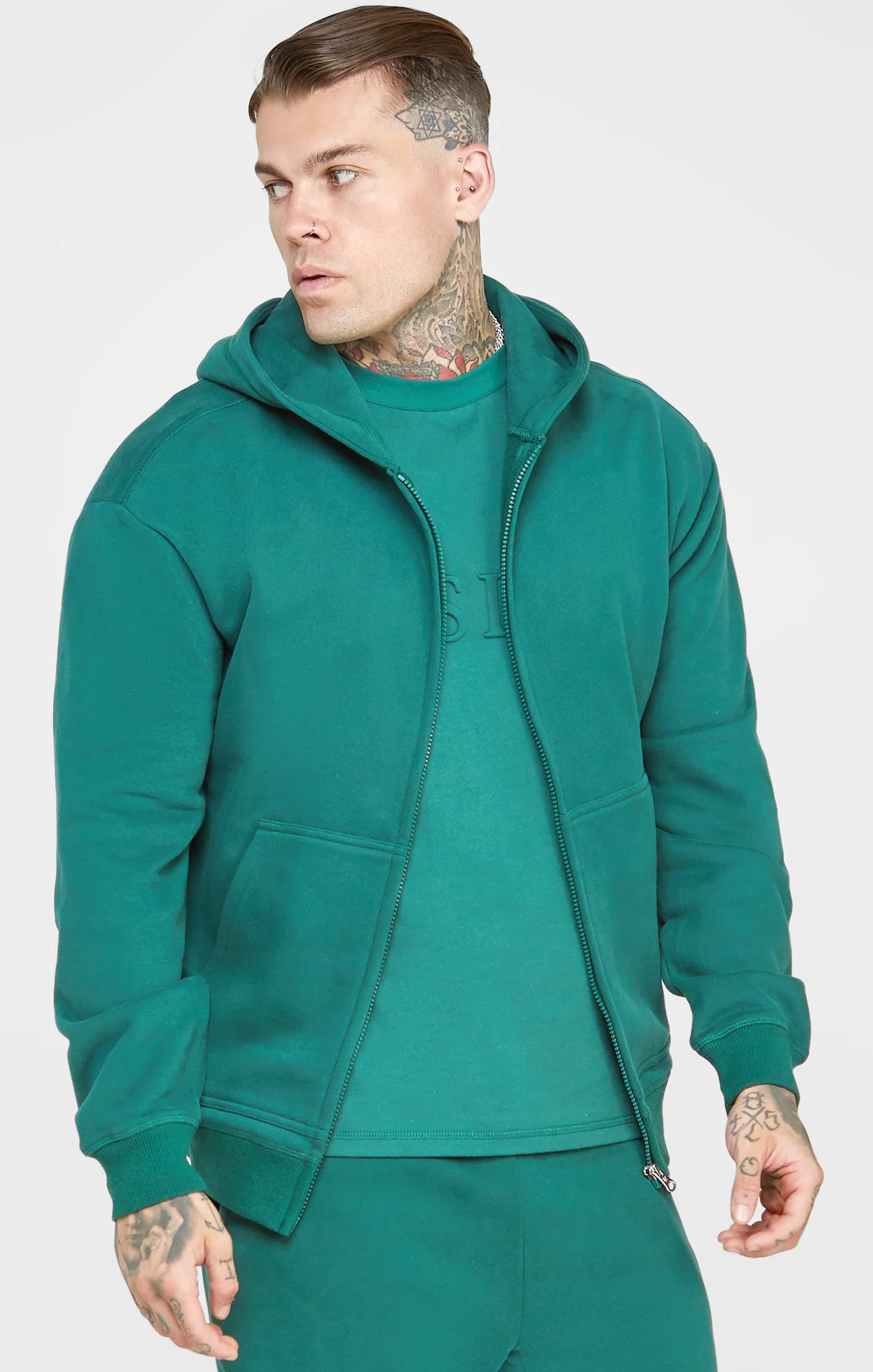 Green Zip Through Hoodie
