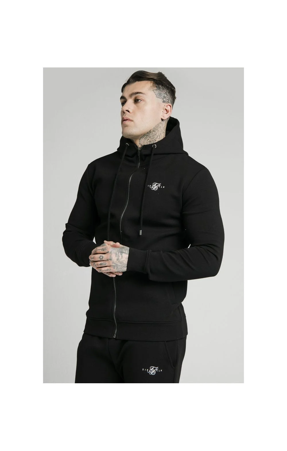 Black Zip Through Muscle Fit Hoodie