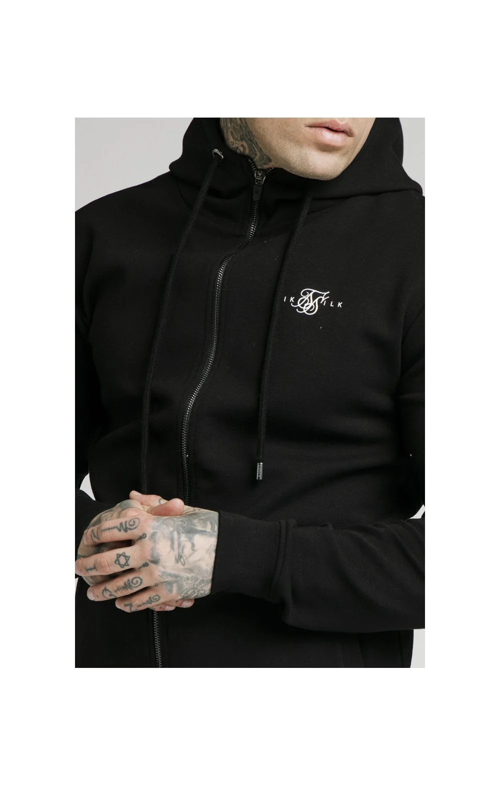 Black Zip Through Muscle Fit Hoodie - Image 2