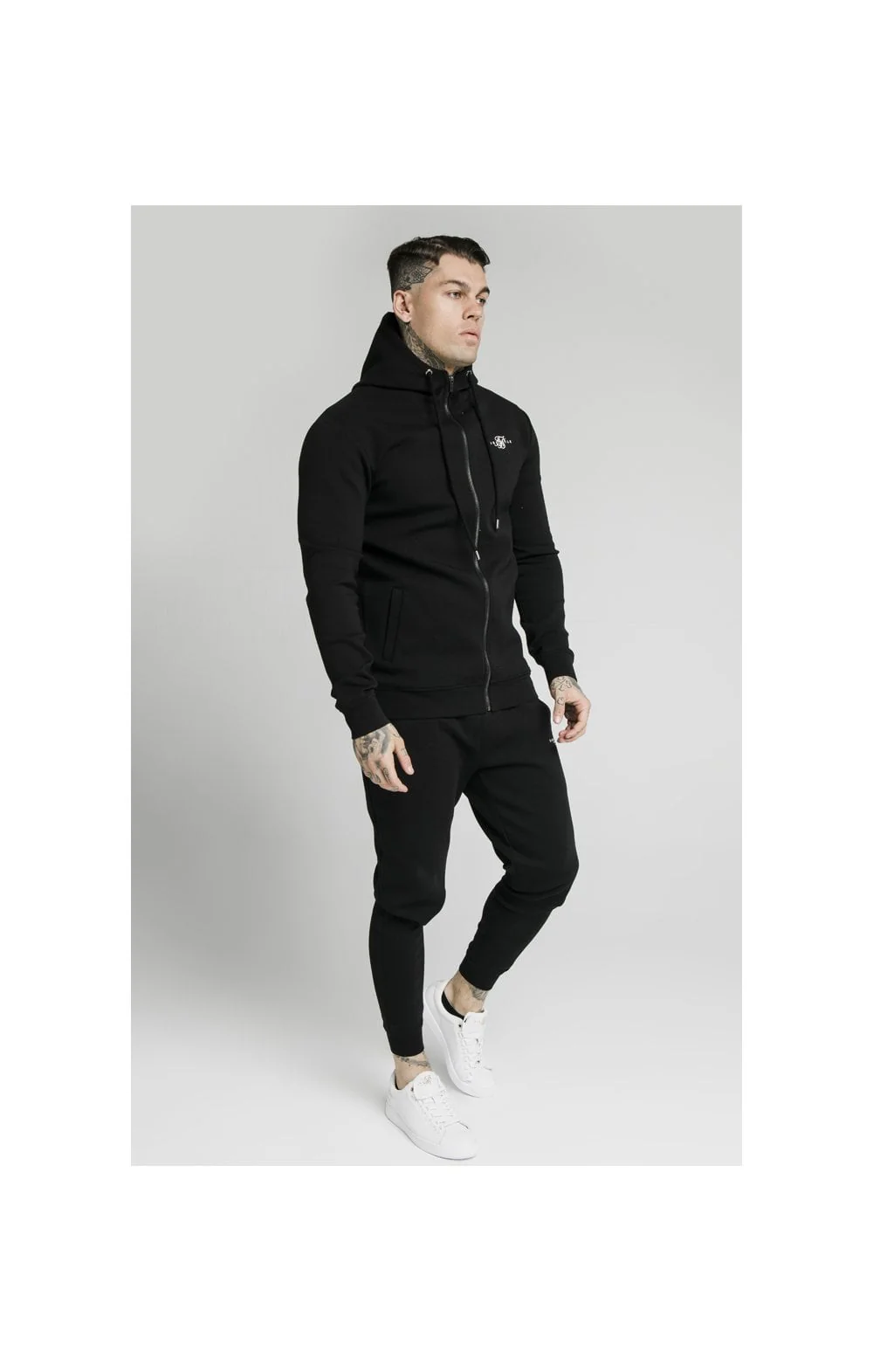 Black Zip Through Muscle Fit Hoodie - Image 3