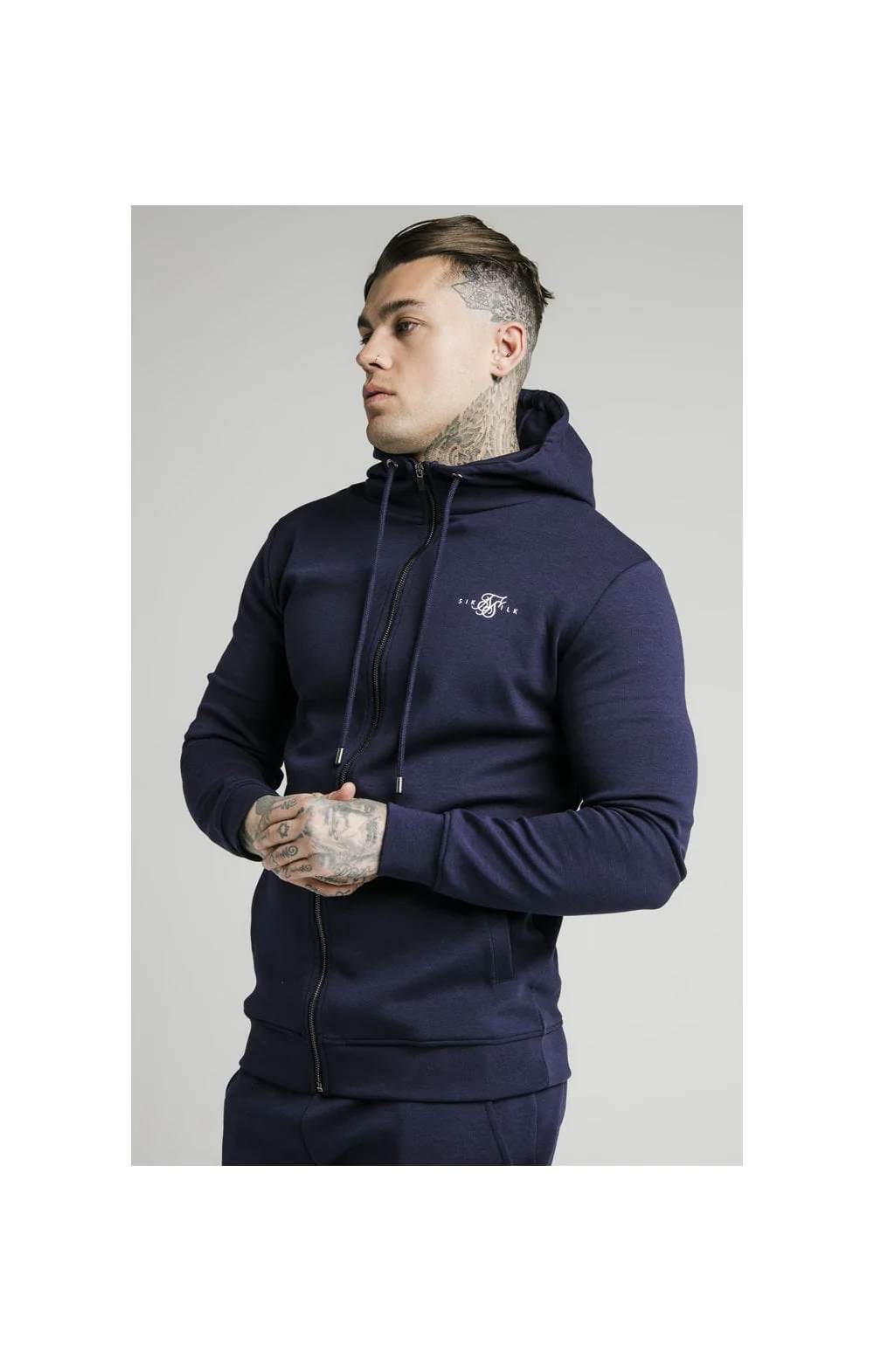 Navy Zip Through Muscle Fit Hoodie