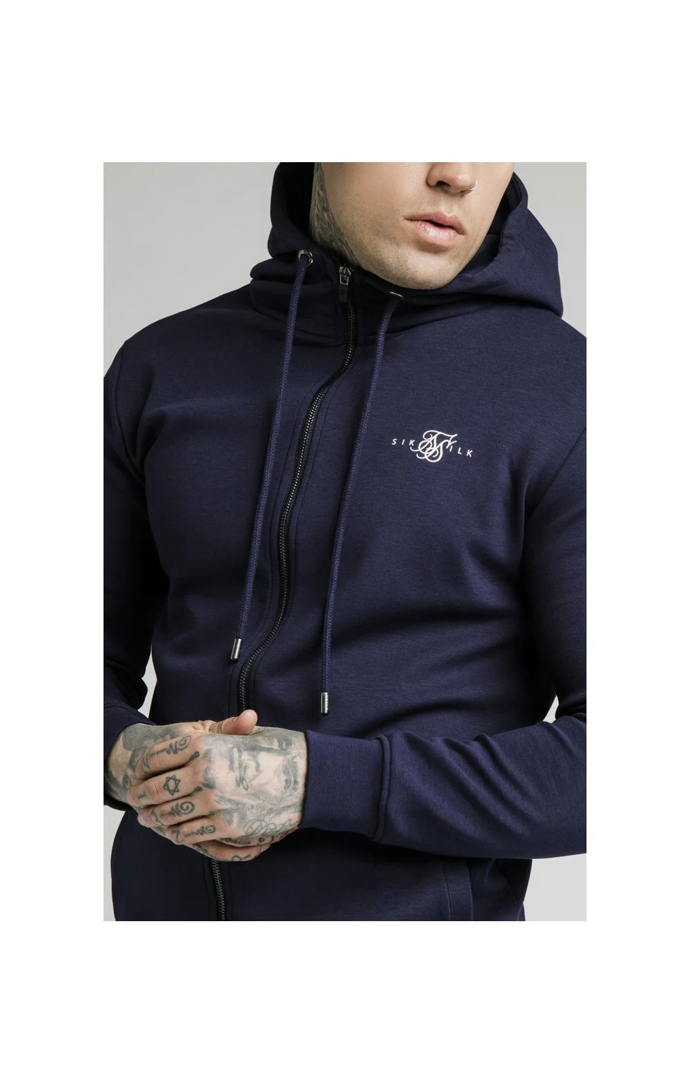 Navy Zip Through Muscle Fit Hoodie - Image 2