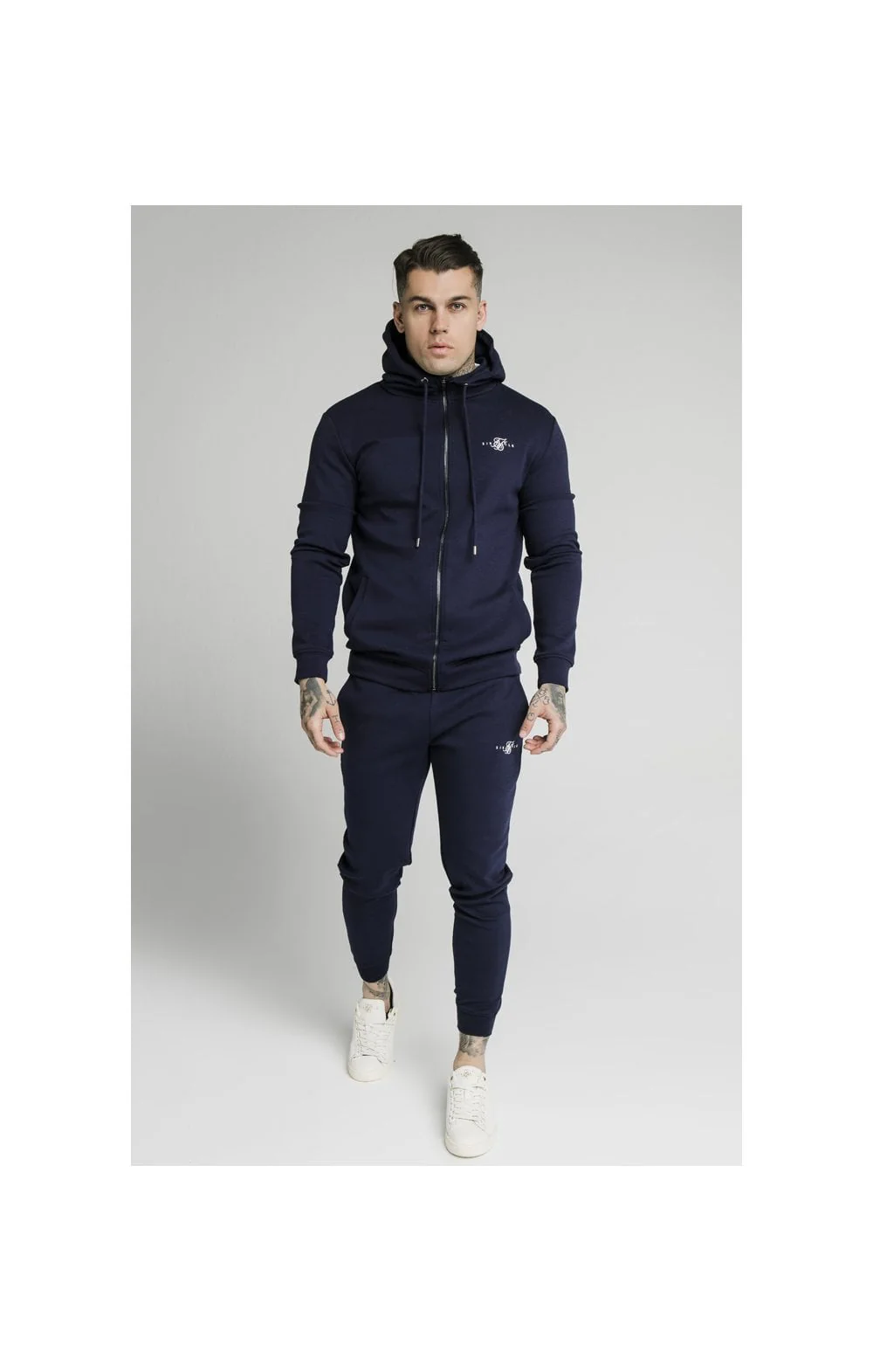 Navy Zip Through Muscle Fit Hoodie - Image 3