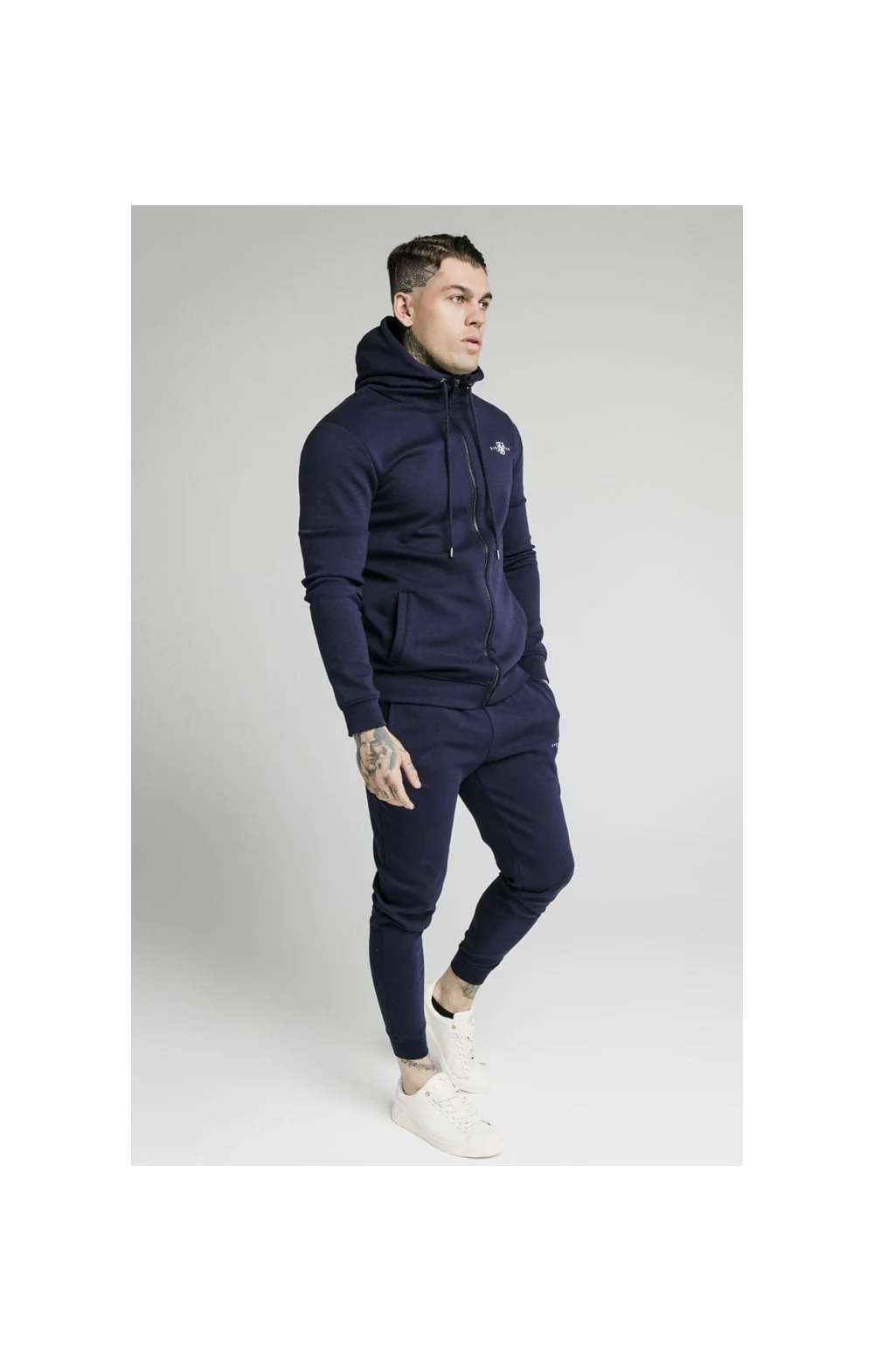 Navy Zip Through Muscle Fit Hoodie - Image 4