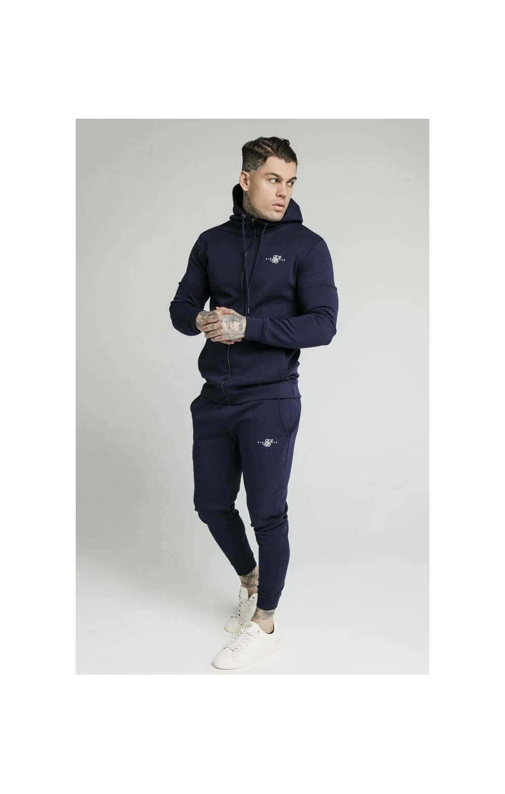 Navy Zip Through Muscle Fit Hoodie - Image 5