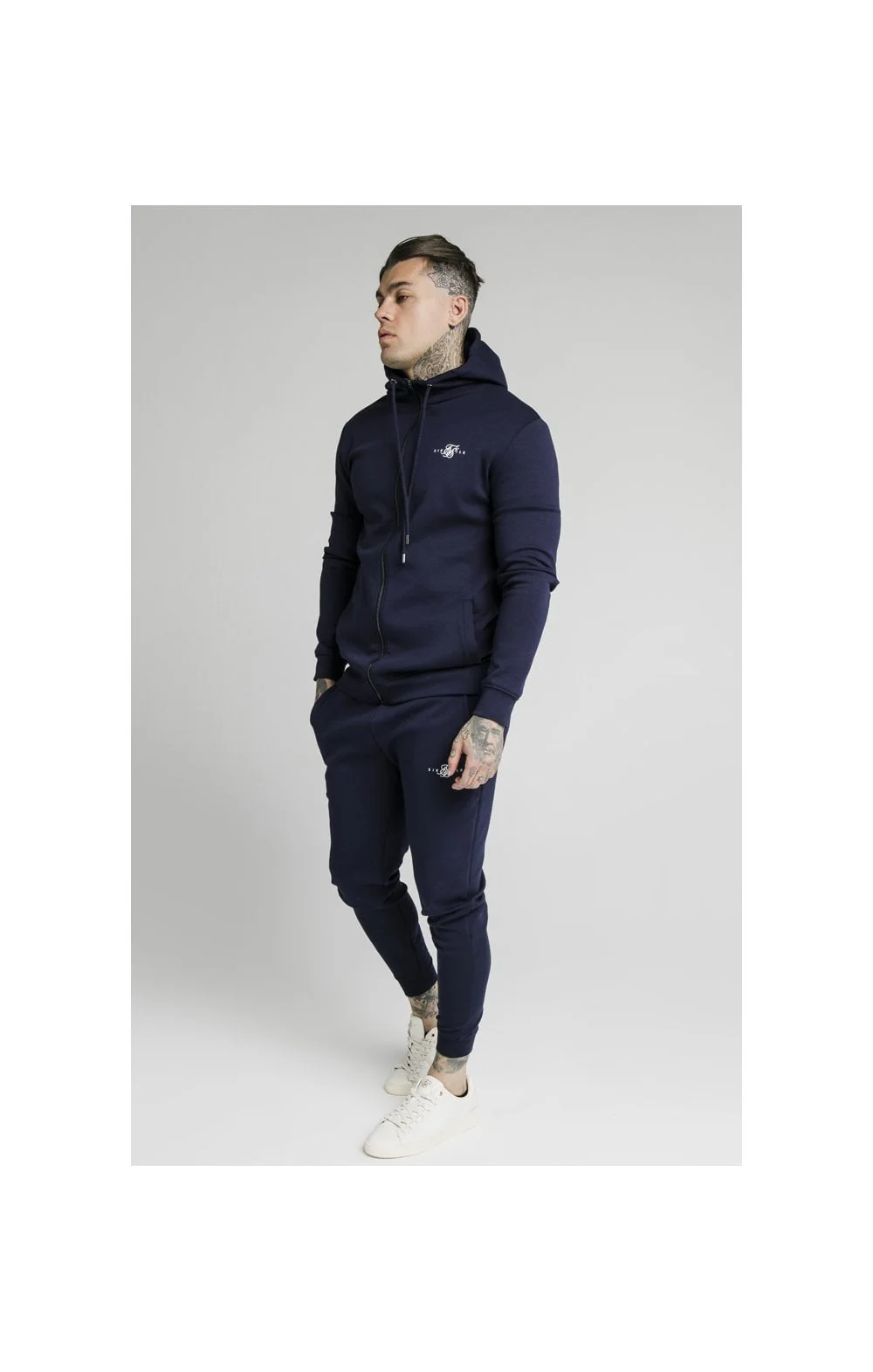 Navy Zip Through Muscle Fit Hoodie - Image 6