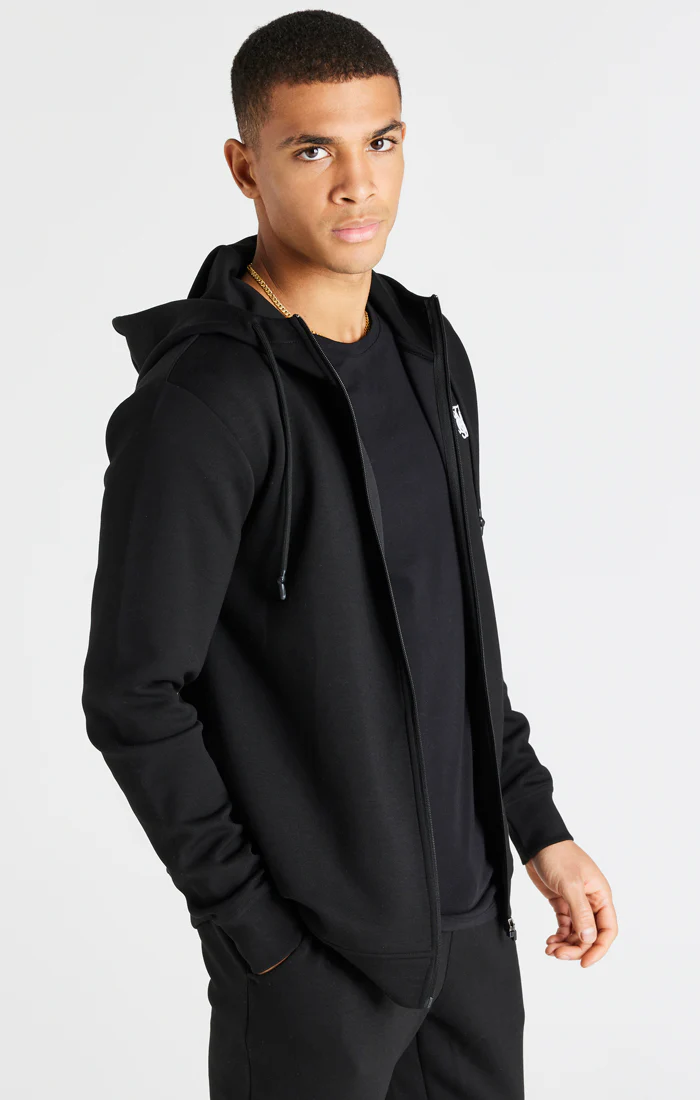 Black Zip Through Poly Hoodie - Image 2
