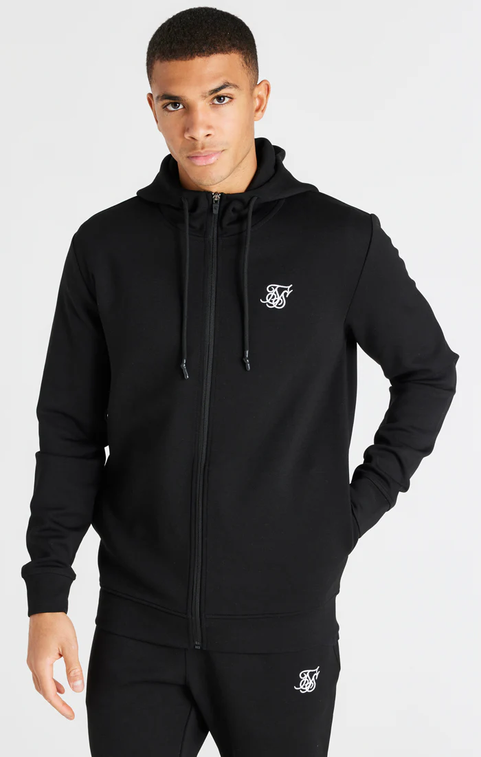 Black Zip Through Poly Hoodie - Image 3