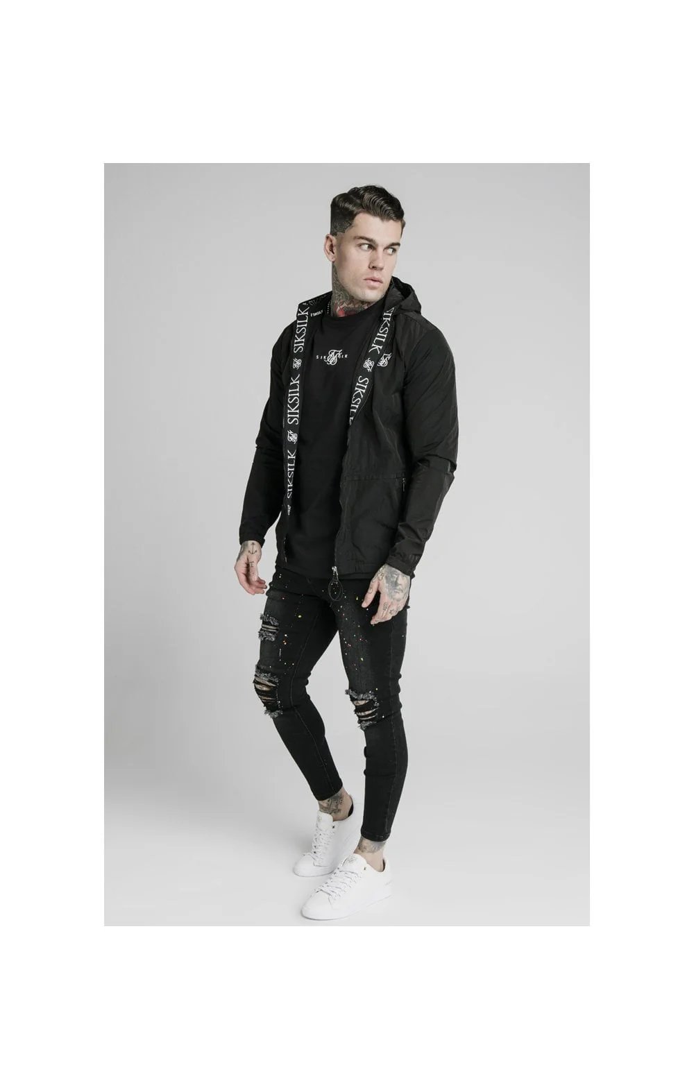 SikSilk Zip Through Windbreaker Jacket - Black - Image 3