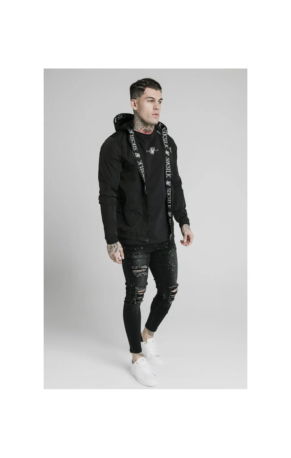 SikSilk Zip Through Windbreaker Jacket - Black - Image 4