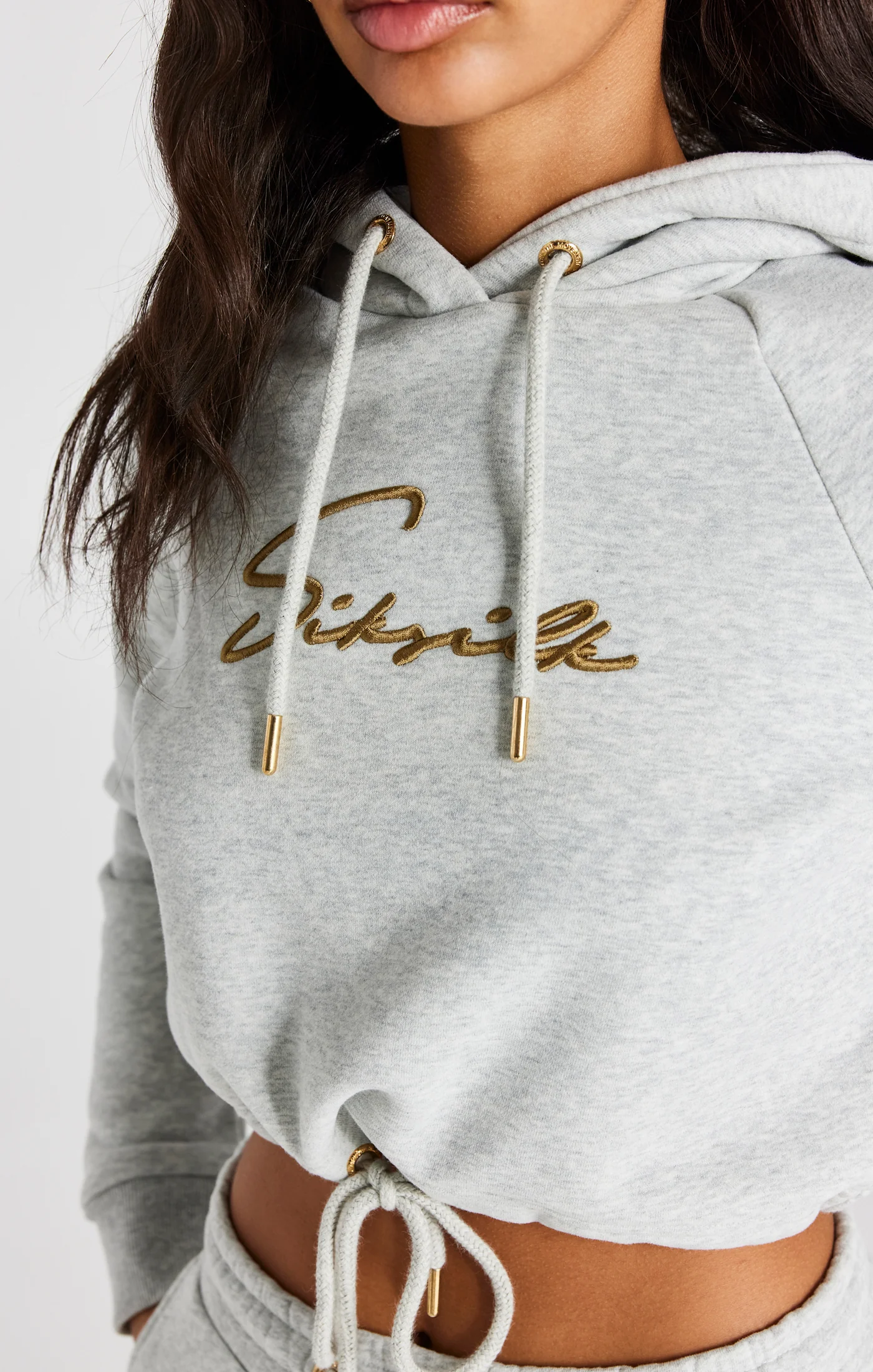 Grey Marl Signature Crop Hoodie - Image 2