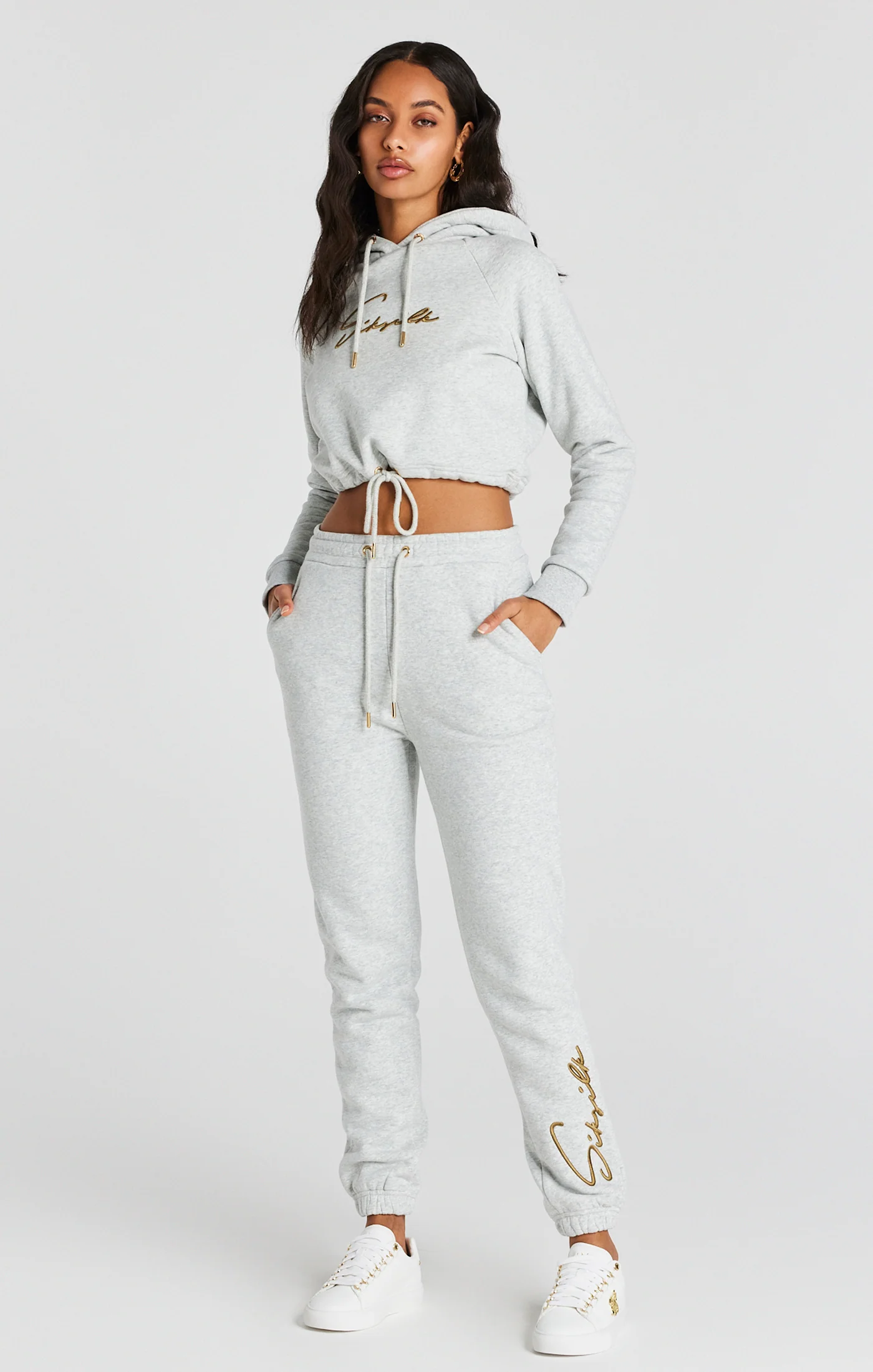 Grey Marl Signature Crop Hoodie - Image 3