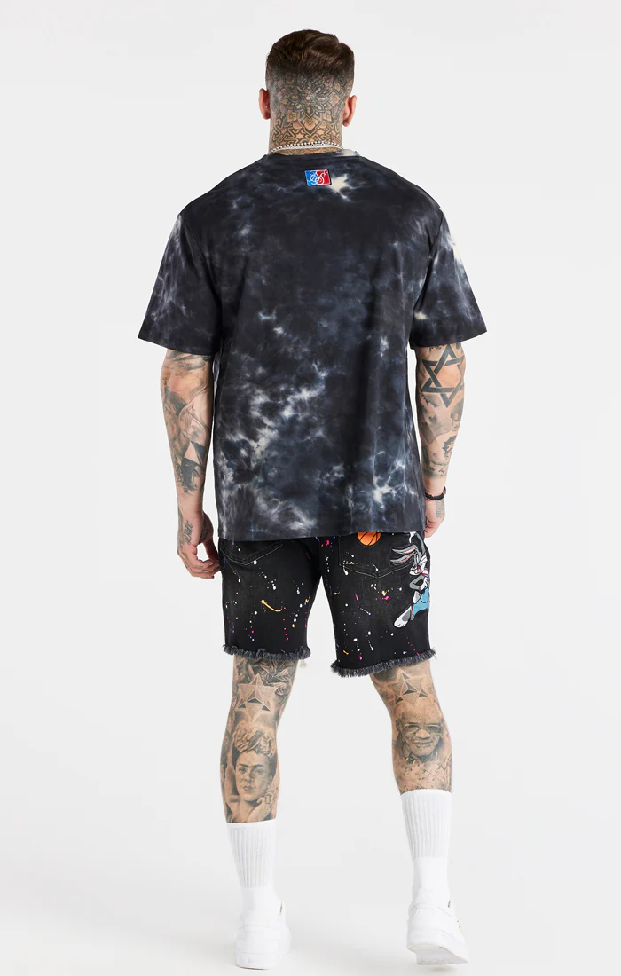 Space Jam X SikSilk Marble Wash Oversized Graphic Tee - Black & Ecru - Image 5