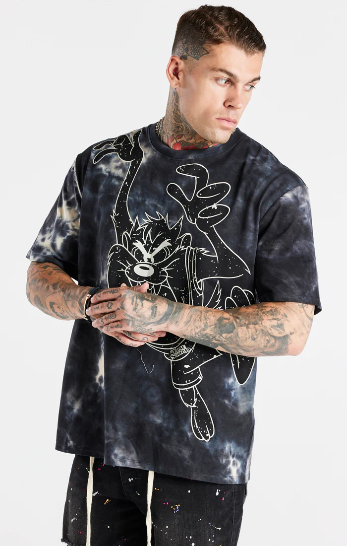 Space Jam X SikSilk Marble Wash Oversized Graphic Tee - Black & Ecru - Image 6