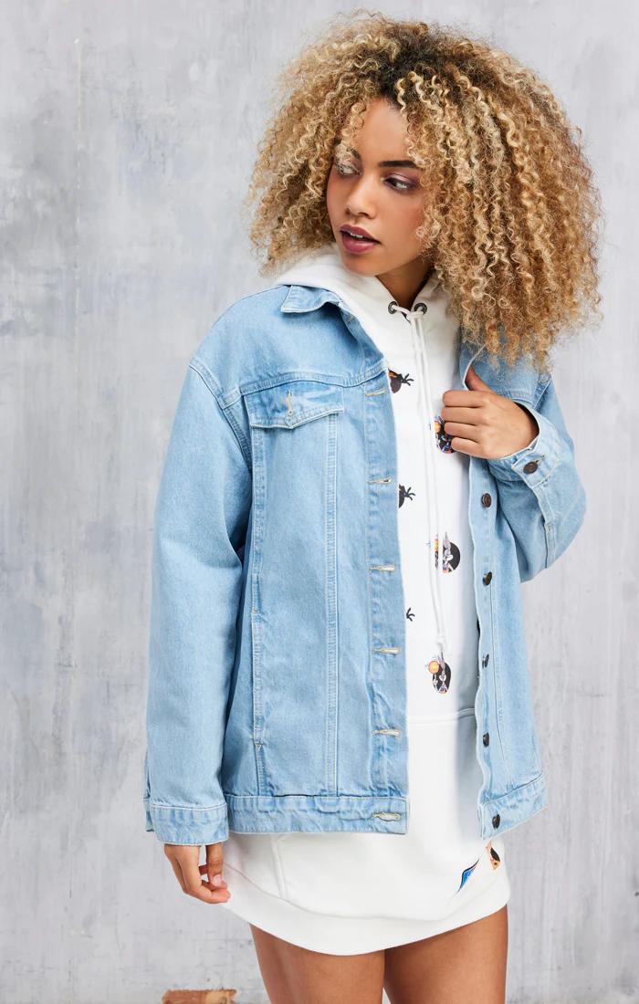 Space Jam X SikSilk Oversized Denim Jacket - Light Blue - Image 4
