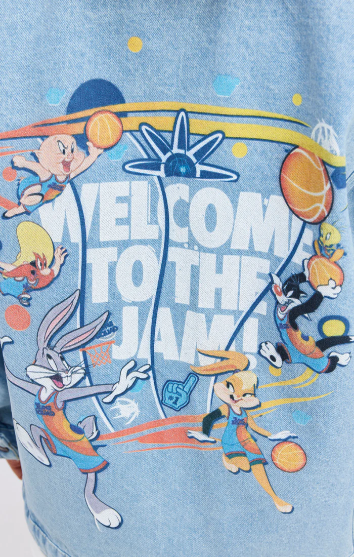 Space Jam X SikSilk Oversized Denim Jacket - Light Blue - Image 5