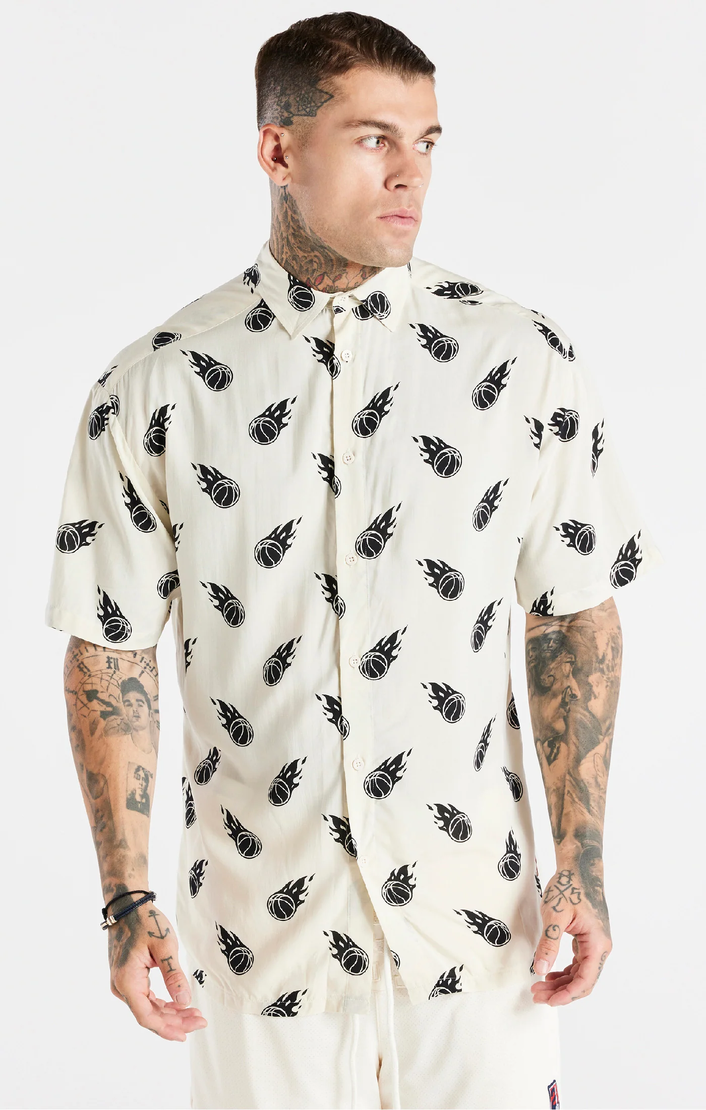 Space Jam x SikSilk Ecru Print Oversized Shirt - Image 2