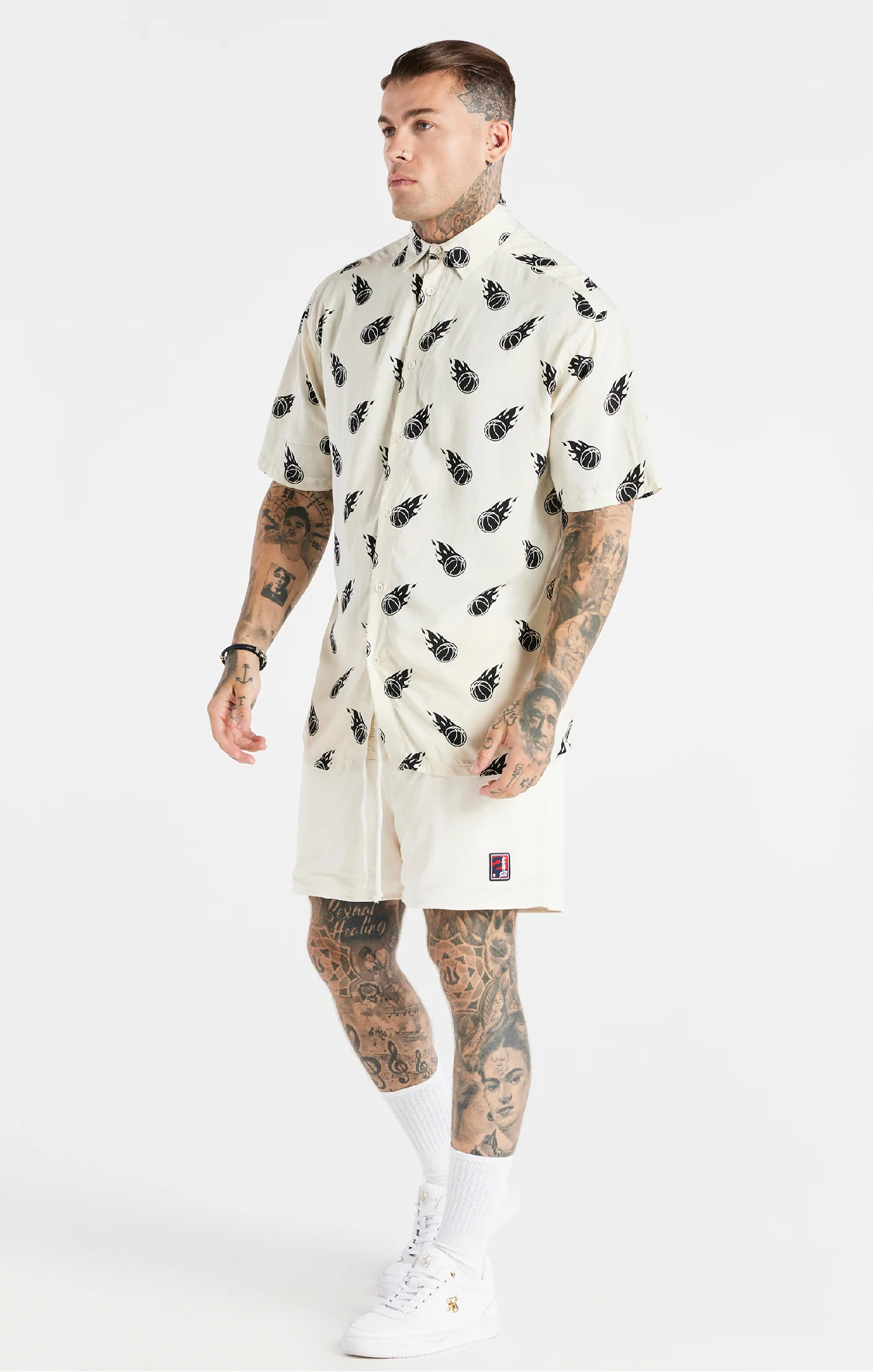 Space Jam x SikSilk Ecru Print Oversized Shirt - Image 4