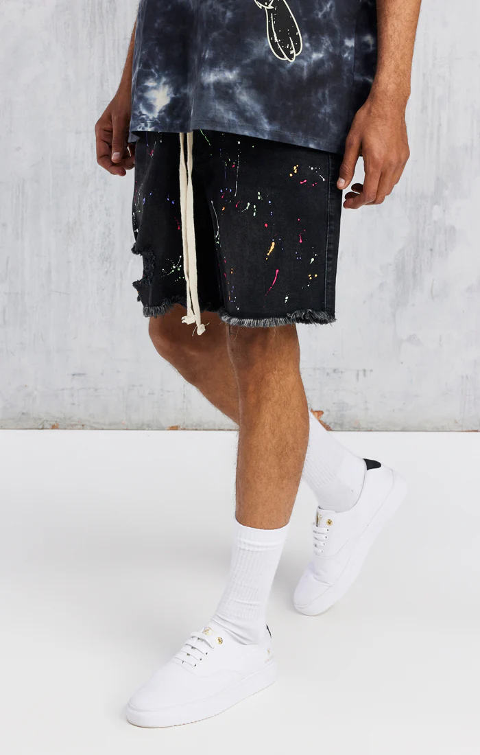 Black Space Jam x SikSilk Applique Distressed Denim Short - Image 3